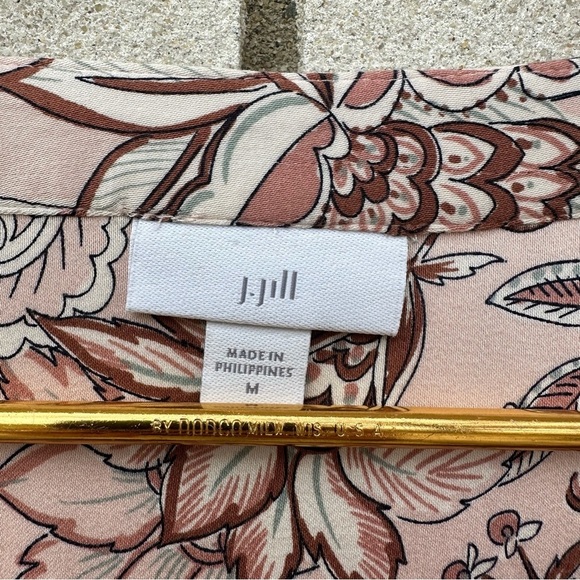 J Jill Floral Long Sleeve V-Neck Bohemian Peasant Contrast Light Pink Blouse Top - Picture 6 of 13